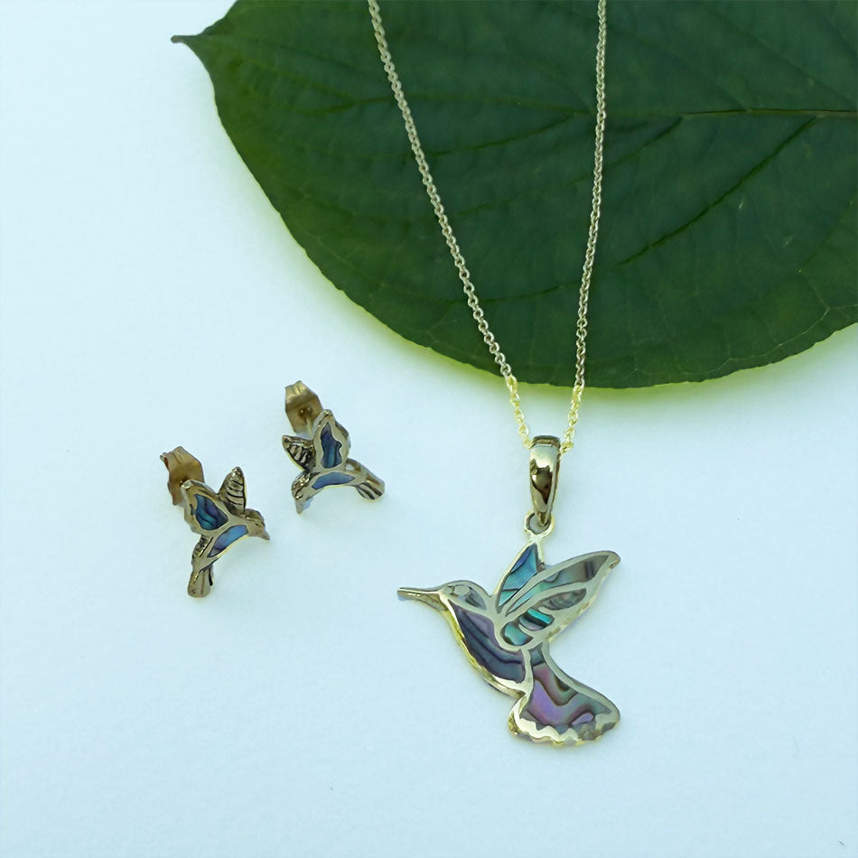 Fair trade abalone hummingbird necklace