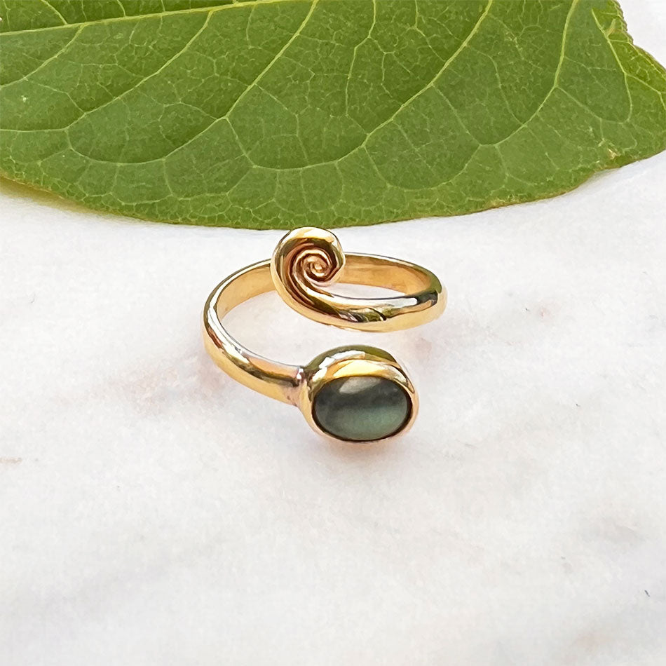 Fair trade labradorite brass adjustable ring