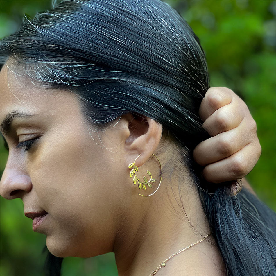 Fair trade brass spiral earrings ethically handmade