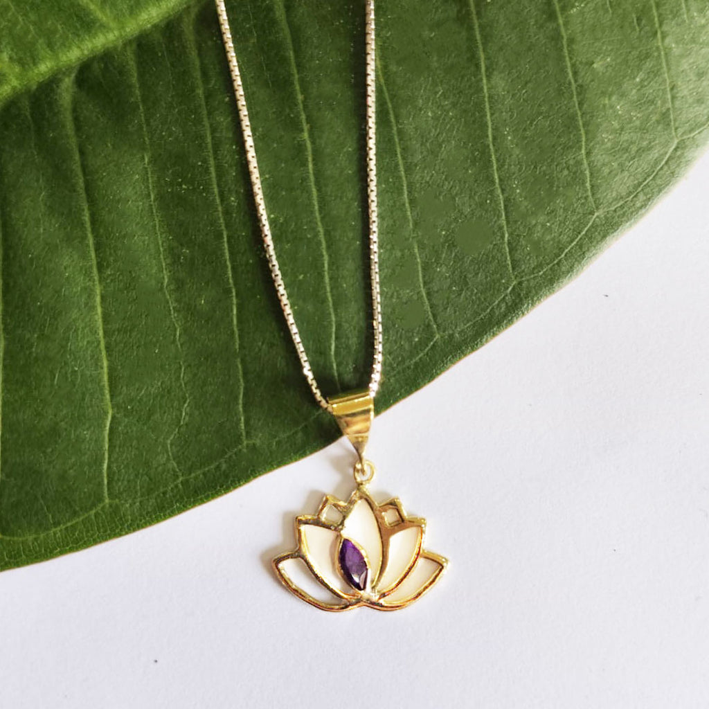 Fair trade lotus amethyst necklace ethically handmade