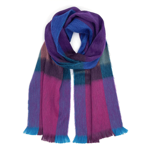 Fair trade bright colored pink blue alpaca scarf