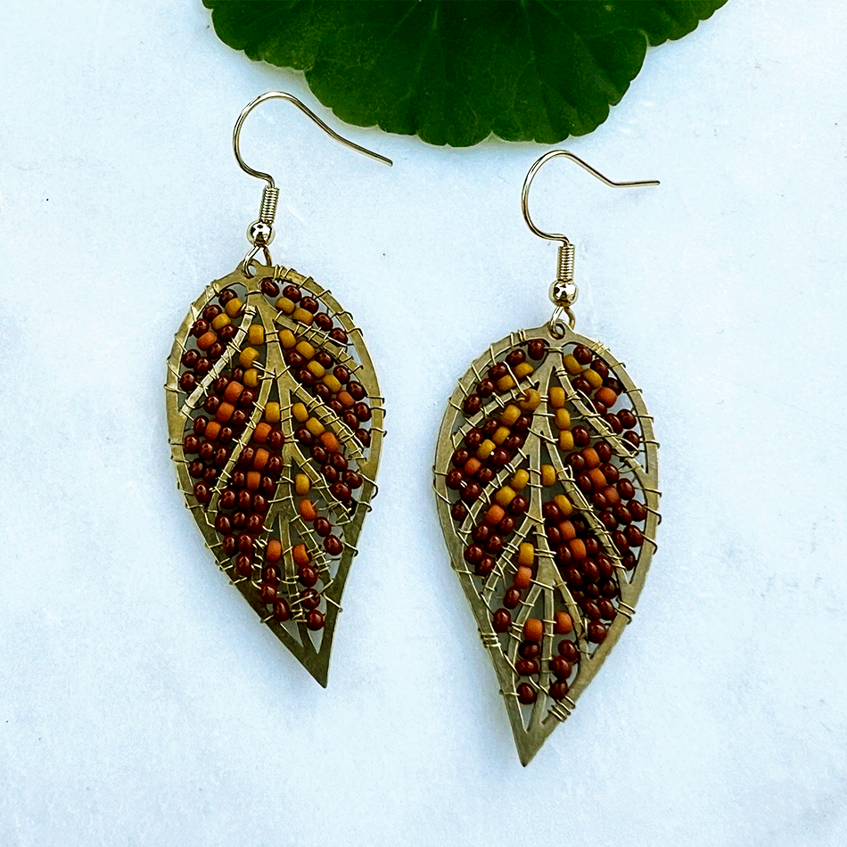 Beaded leaf earrings hotsell