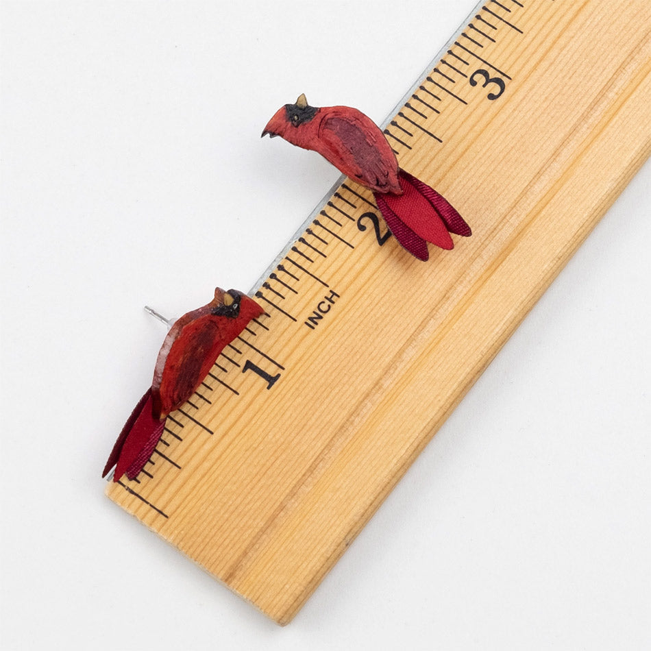 Fair trade cardinal gourd earrings ethically handmade by artisans in Colombia.
