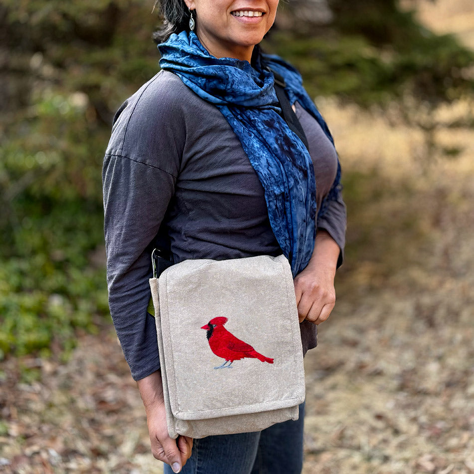 Fair trade cardinal cotton field bag handmade by artisans in Nepal.