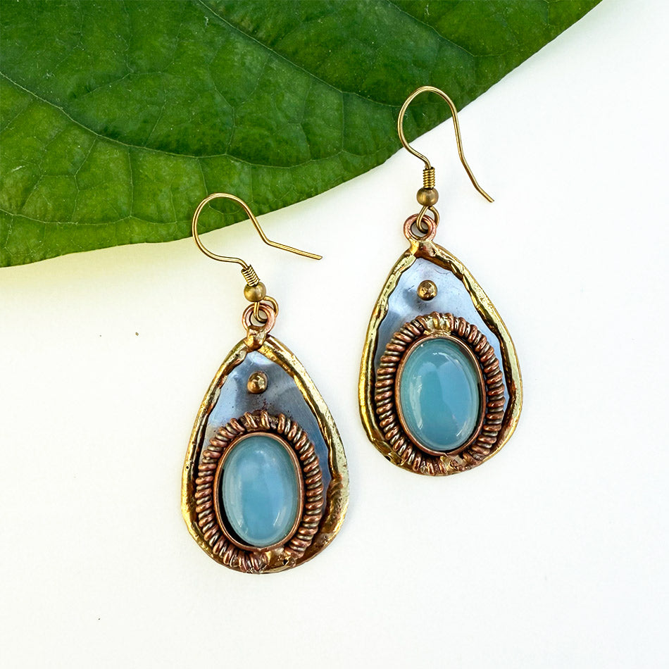 Fair trade copper chalcedony earrings handmade by artisans in India