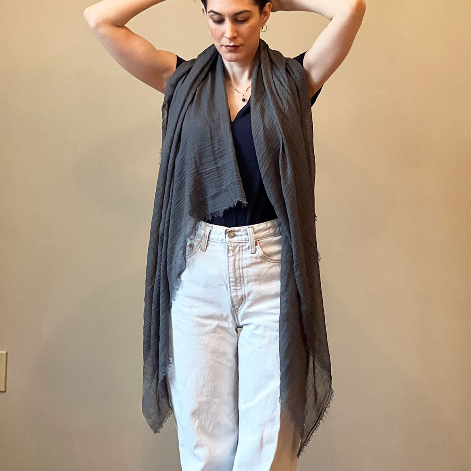 Organic Cotton Boho Scarf/Wrap - Charcoal, Thailand