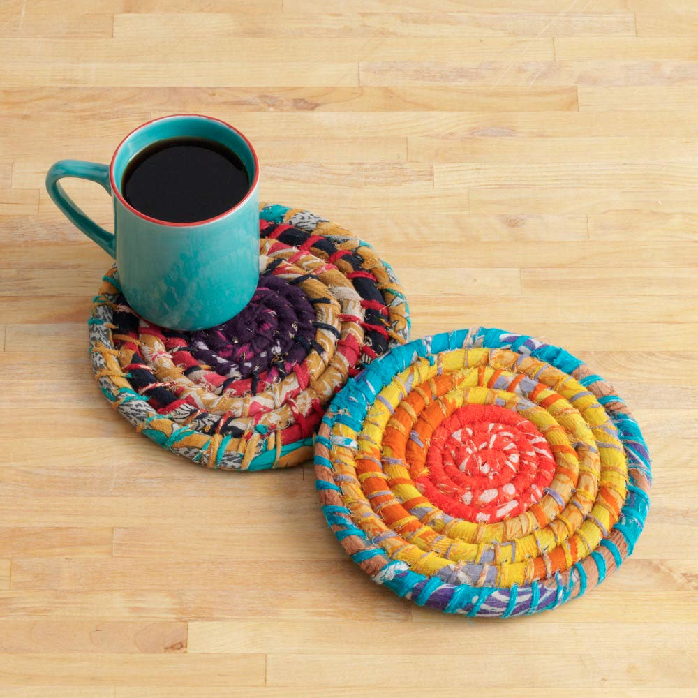 Recycled Sari Chindi Trivets - Set of Two, Bangladesh