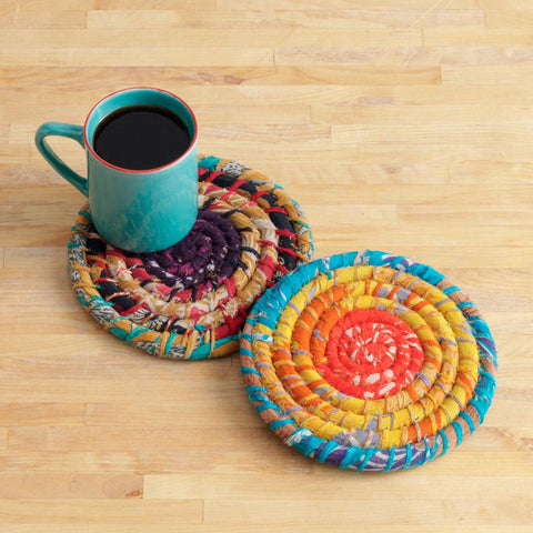 Fair trade trivet handmade recycled saris