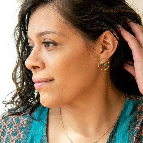 Fair trade turquoise ear jacket handmade by artisans in India
