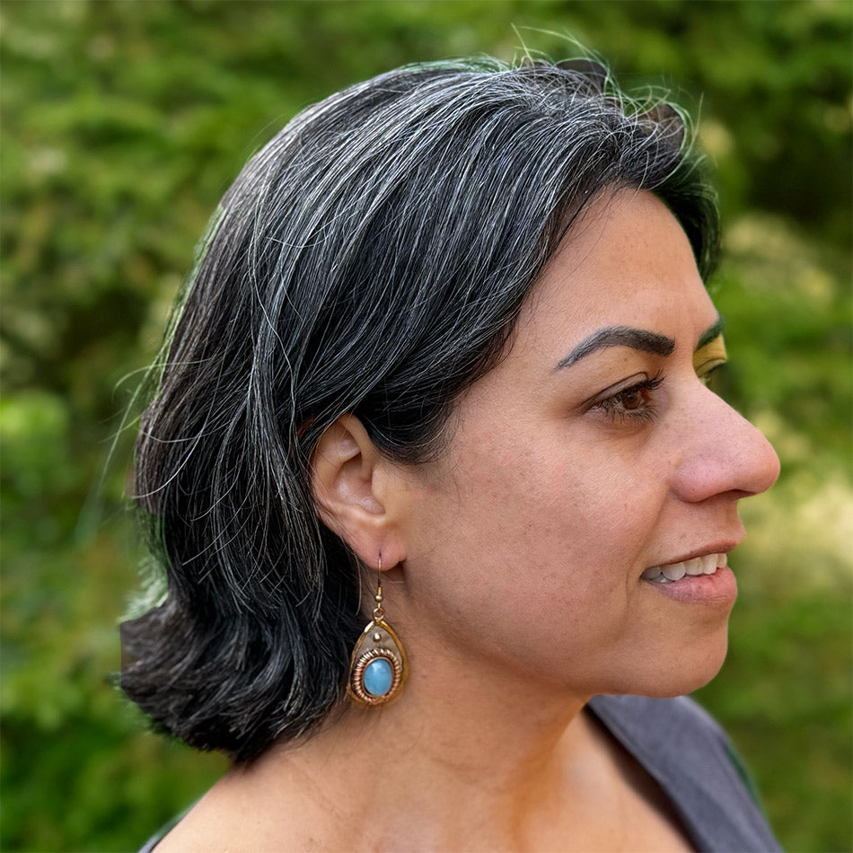 Fair trade copper chalcedony earrings handmade by artisans in India