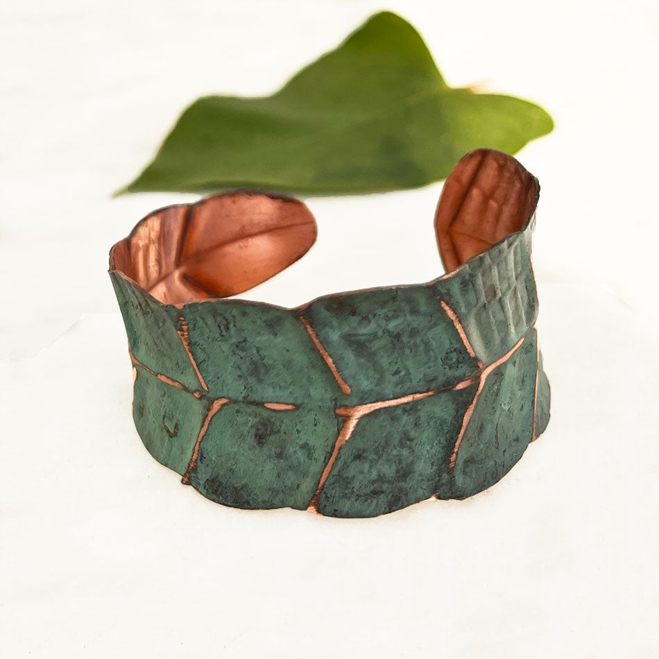 Fair trade copper leaf cuff