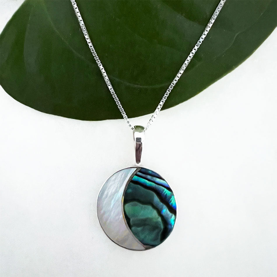 Fair trade sterling moon abalone necklace