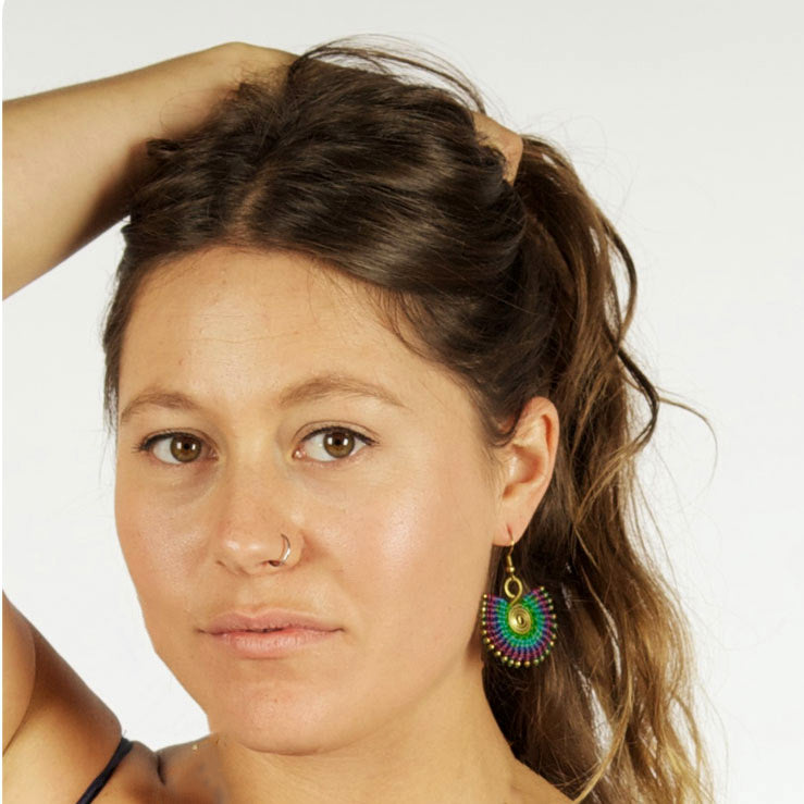 Fair trade crocheted earrings handmade in  Thailand.
