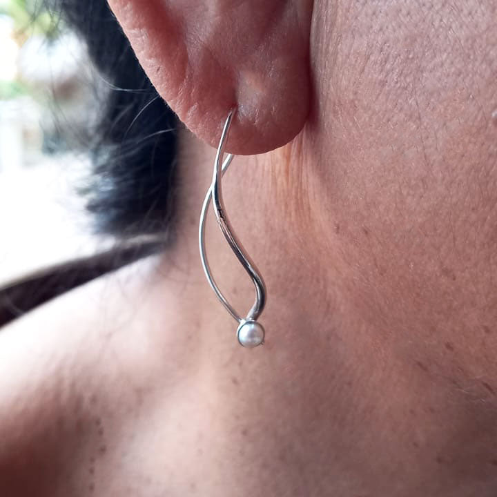 Ethically handmade sterling silver pearl earrings Bali