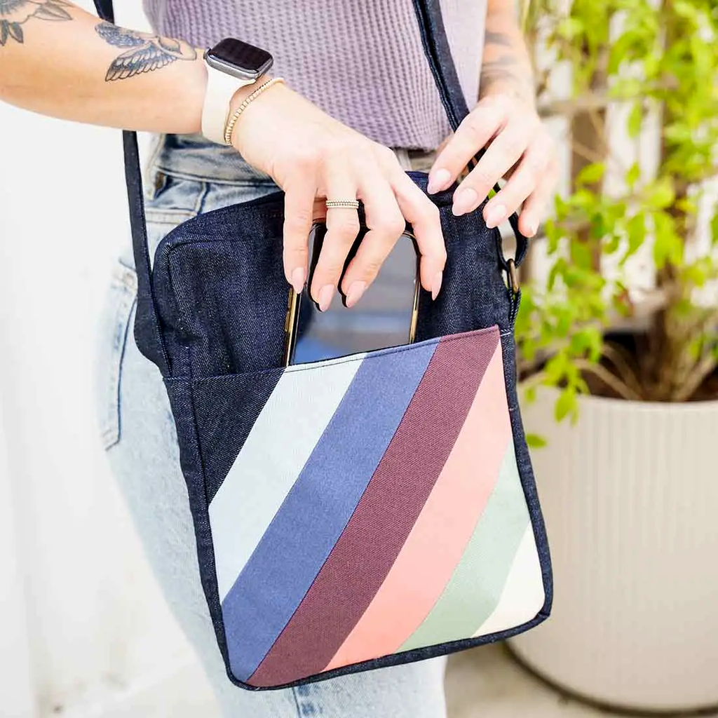 Recycled Cotton Striped Crossbody Bag, Cambodia