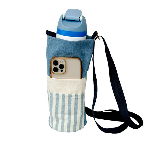 Fair trade recycled denim water bottle holder