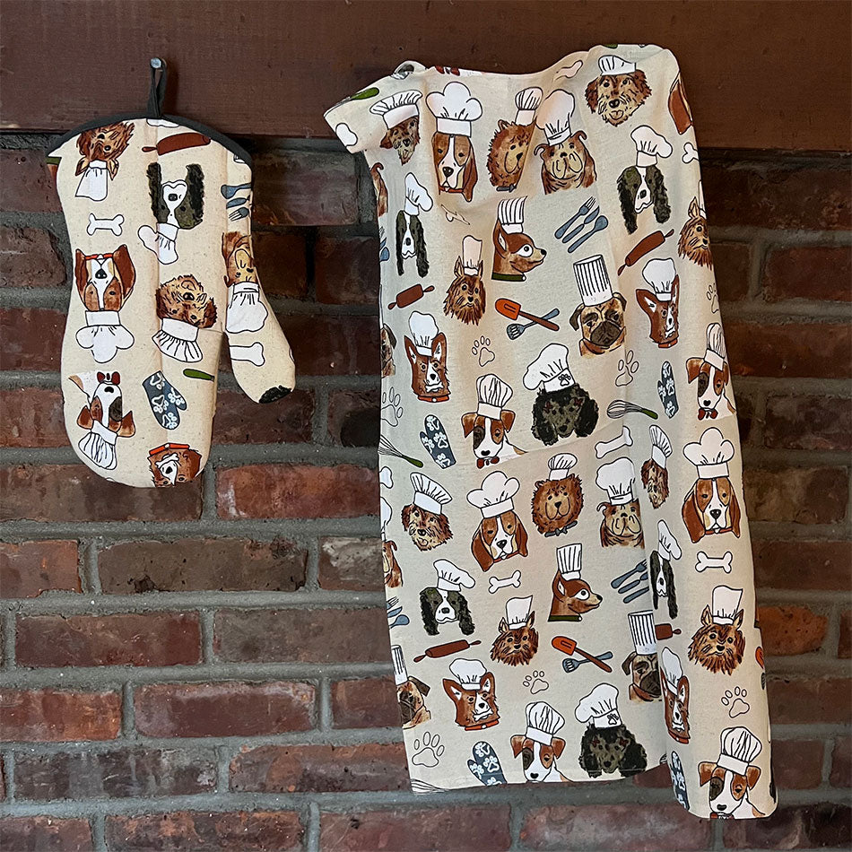 Fair trade cotton dog tea towel oven mitt