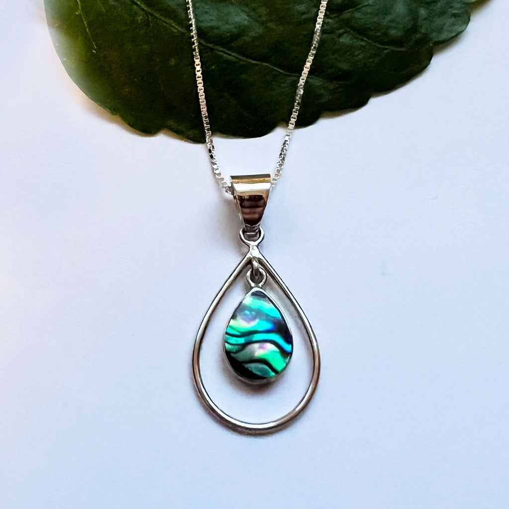 Abalone Double Teardrop Necklace - Sterling Silver, Indonesia