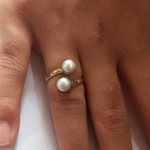 Fair trade brass pearl ring adjustable