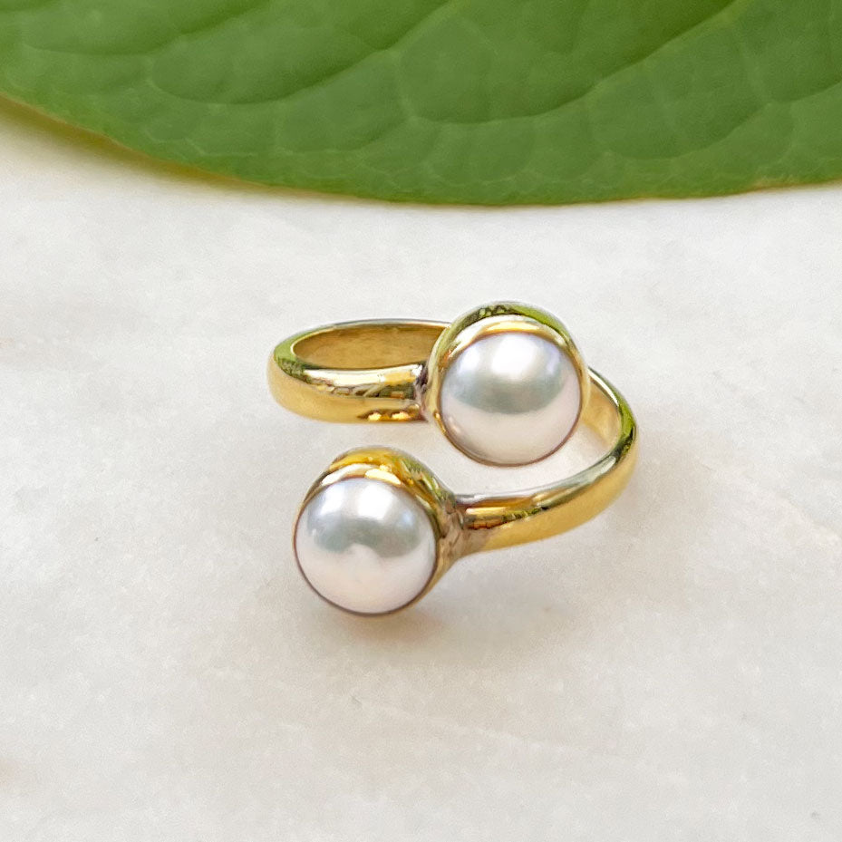 Fair trade brass pearl ring adjustable