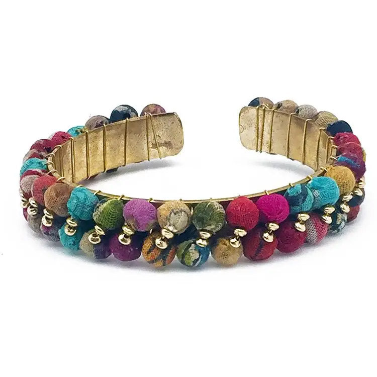 Fair trade recycled sari bead bracelet handmade by artisans in India.