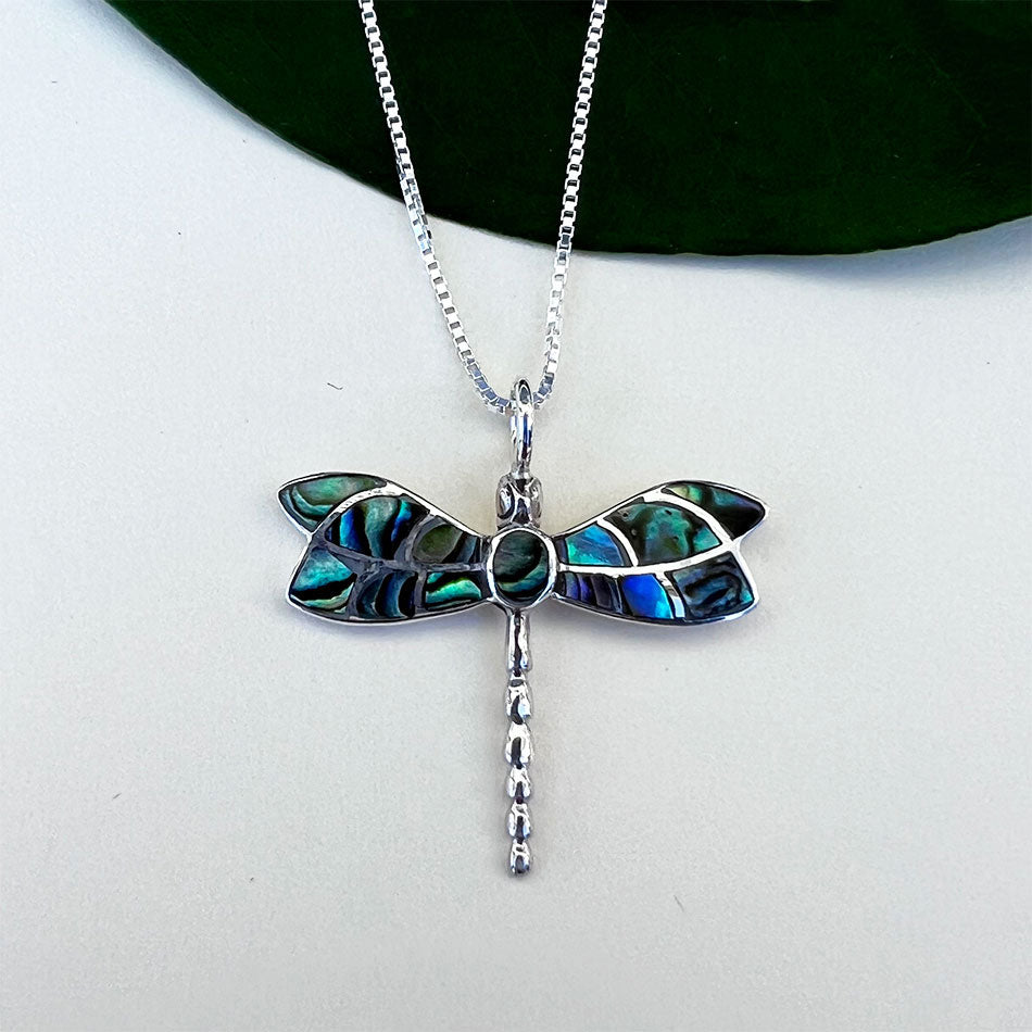 FAir trade abalone dragonfly necklace