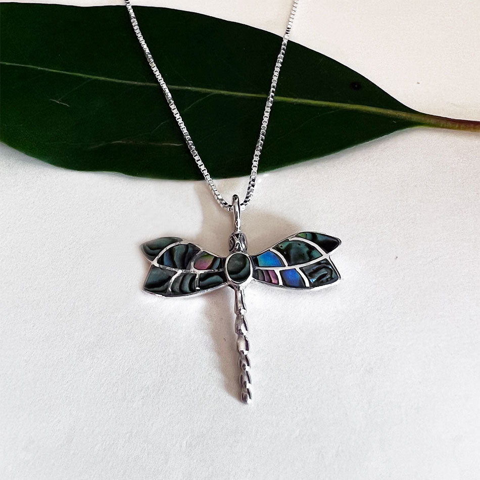 Fair trade sterling abalone dragonfly necklace