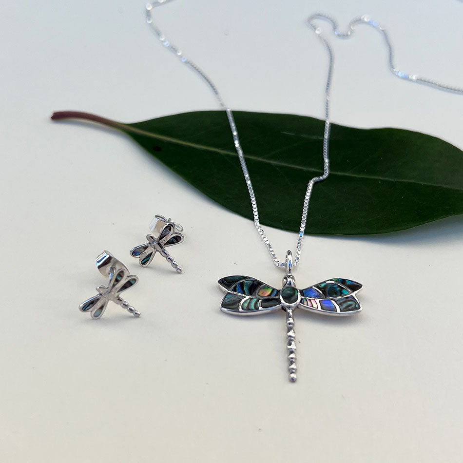 Abalone Dragonfly Studs - Sterling Silver, Indonesia