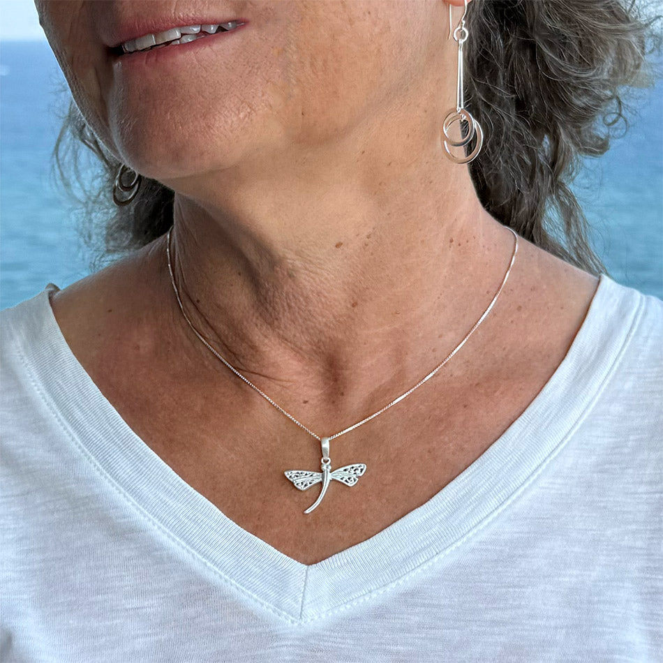 Fair trade sterling silver dragonfly necklace