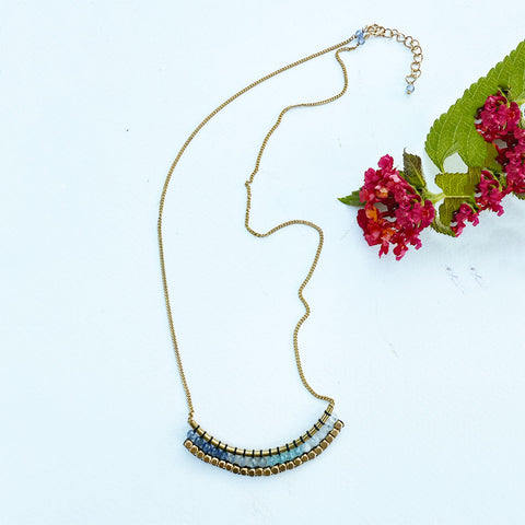 Fair trade necklace featuring semi-precious stones and brass. Bohemian.