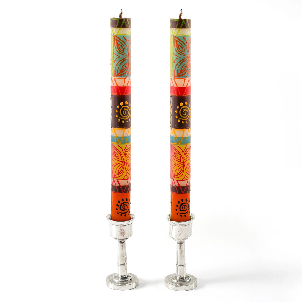 Hand-painted dinner candles orange green flower design