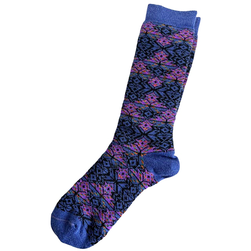Alpaca socks with star pattern in blue and purple