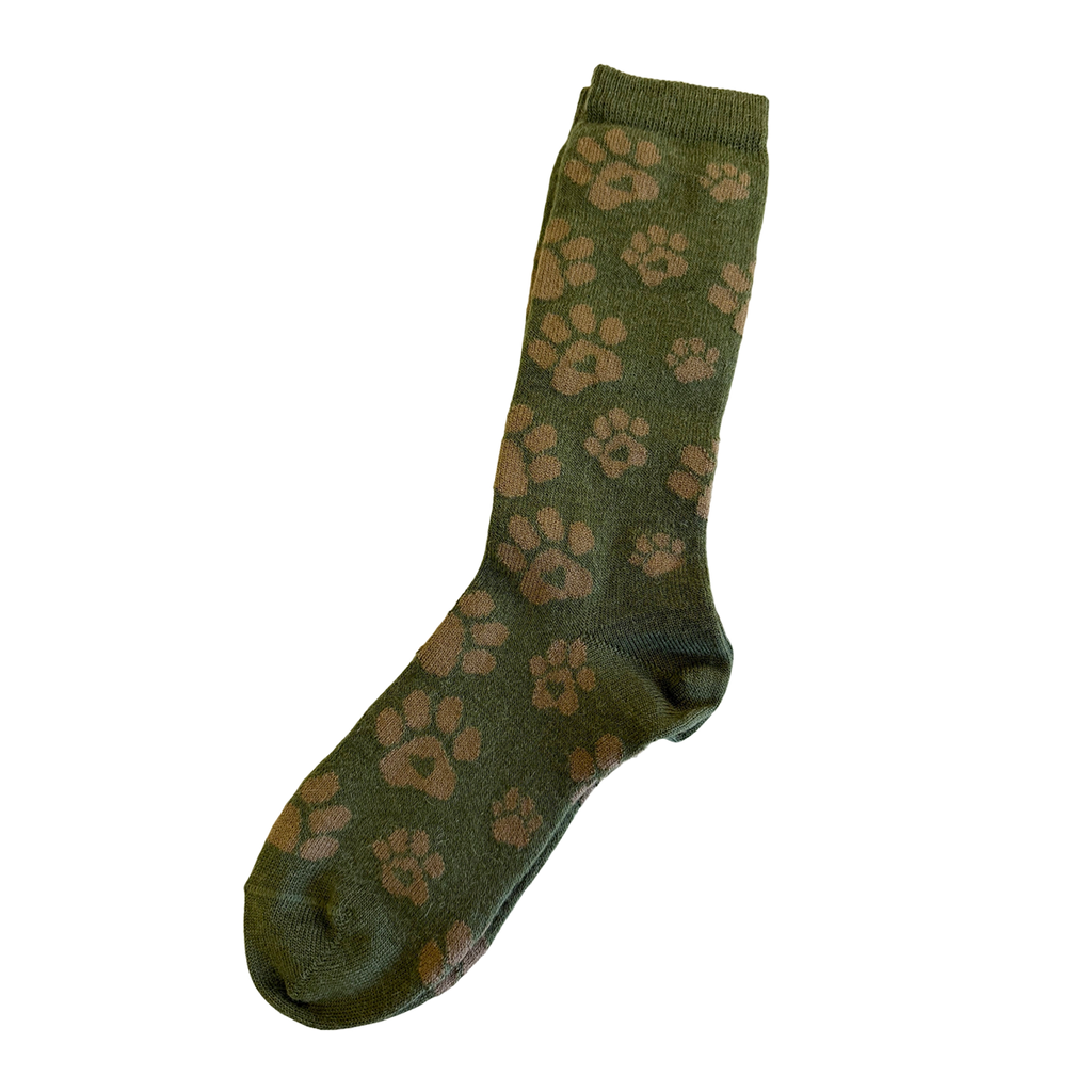 Alpaca socks green with paws design