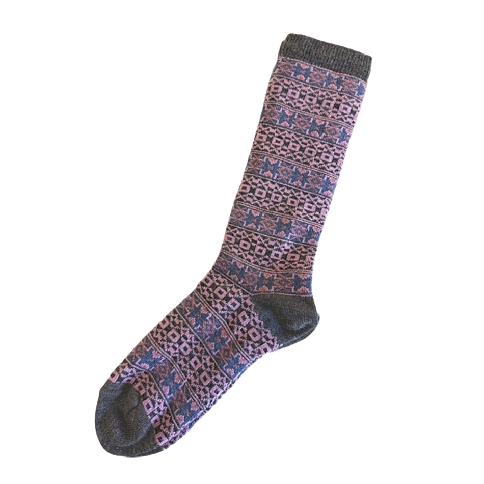 Alpaca socks purple star design gray heel and toe