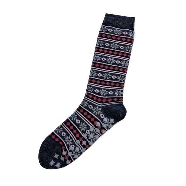 Alpaca socks wit starry snowflake design in gray, pink, red