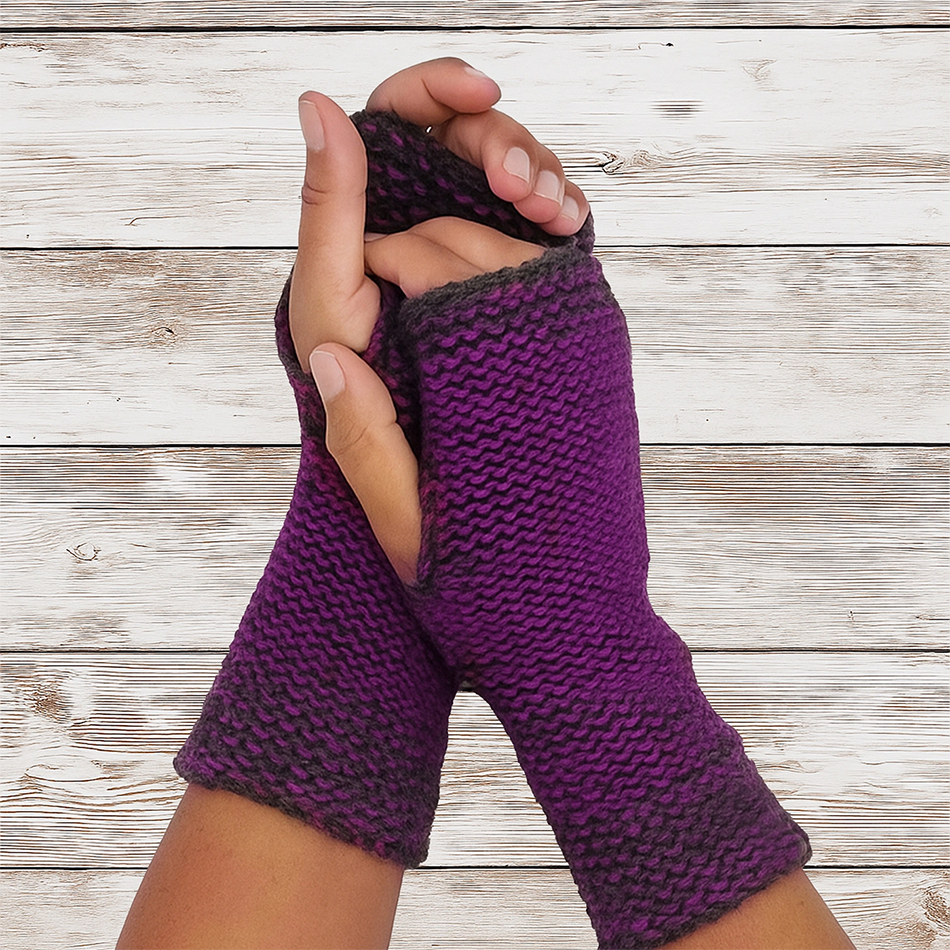Baby alpaca pink fingerless gloves on hand