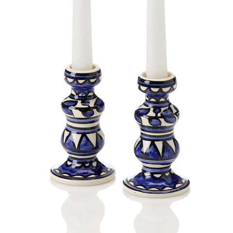 Blue and white ceramic candle holders