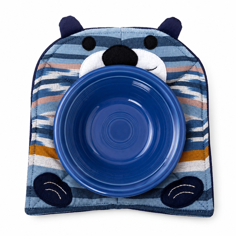 Cotton microwave cozy with sea otter design in blues, tans and white