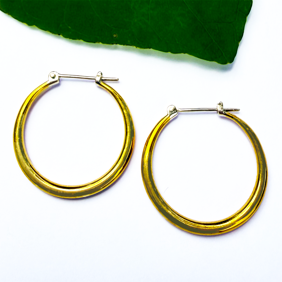 Brass hoops earrings with sterling silver ear wire