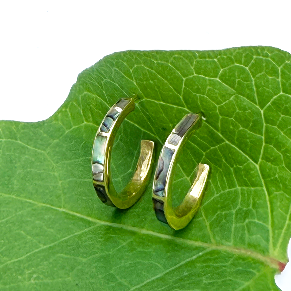 Brass huggies with inlaid abalone shell