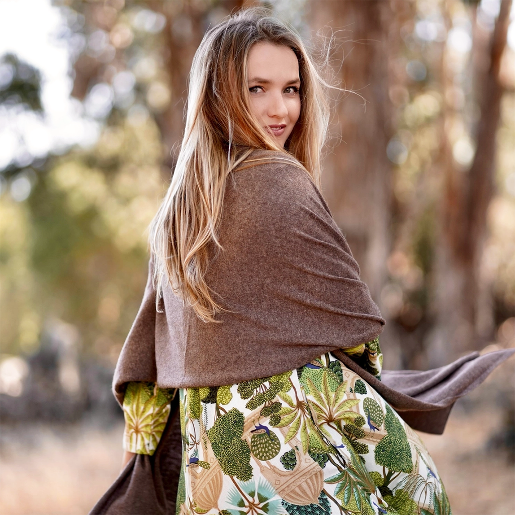 Light brown cashmere wrap scarf