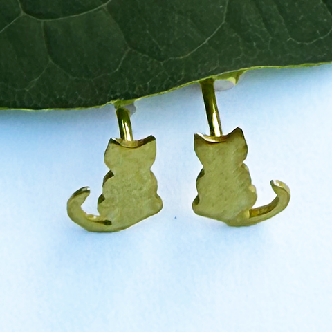 Tiny brass cat studs earrings