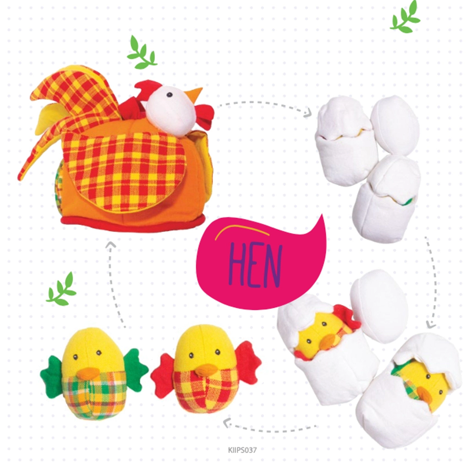 cotton play set with orange hen and several chicks popping out of eggs