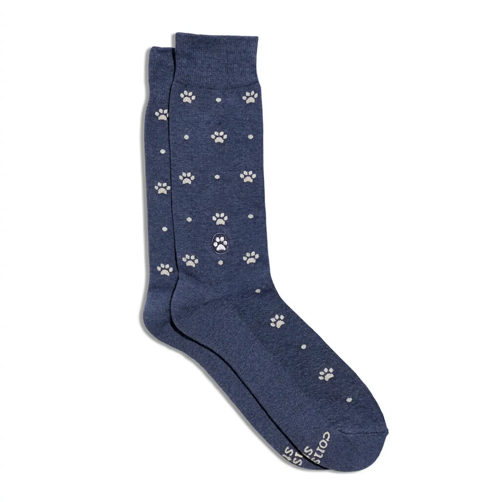 Blue socks with white paws