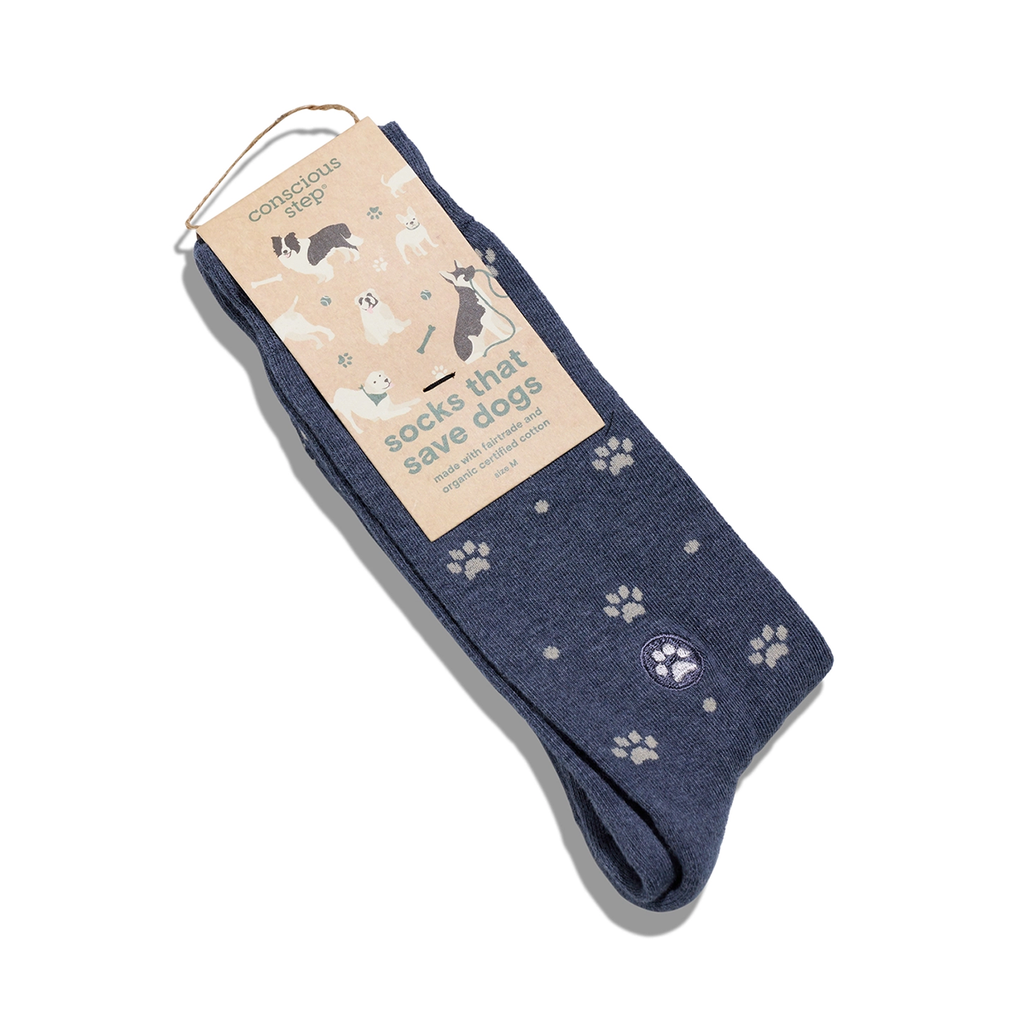 Socks that save dogs blue with white paws