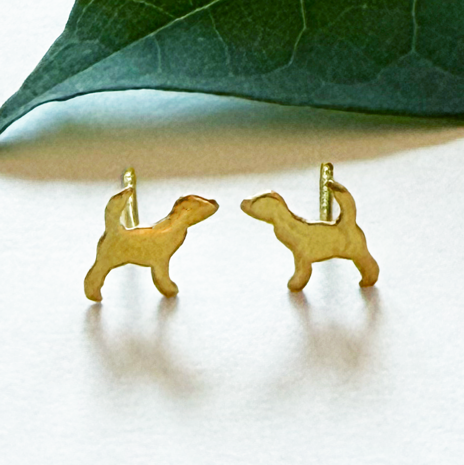 Tiny brass dog studs earrings