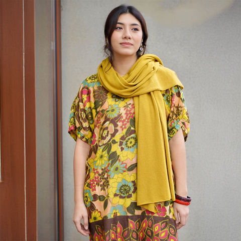 Cashmere wrap scarf yellow mustard color