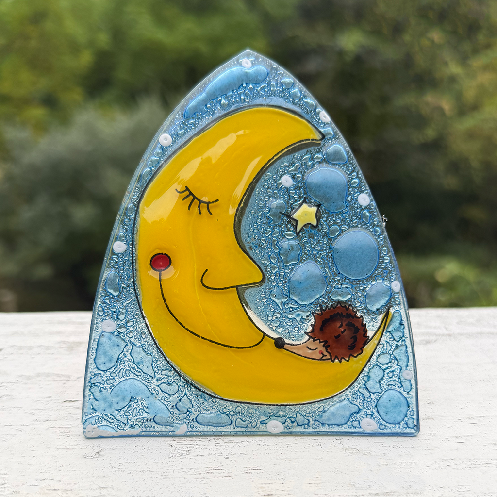 Glass nightlight with yellow moon and animal 