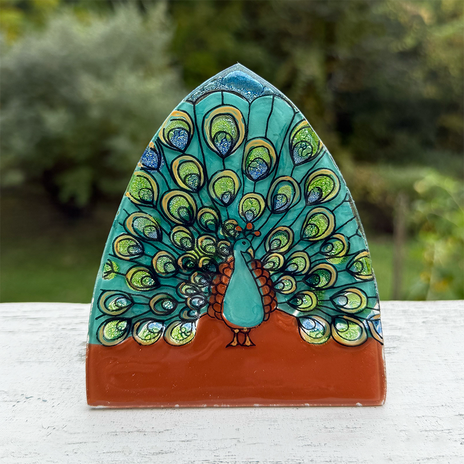 Glass nightlight with peacock design