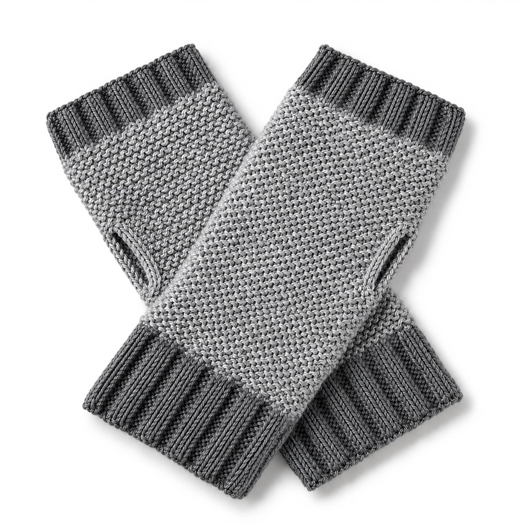 Gray two tone alpaca fingerless gloves 